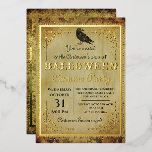 Echte Folie Gruselige Vintage-Gotische Halloween-P Folieneinladung
