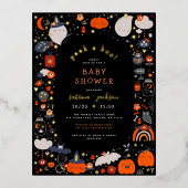 Echte Folie | Peak A Boo Niedlich Halloween Kinder Folie Einladungspostkarte (Vorderseite)