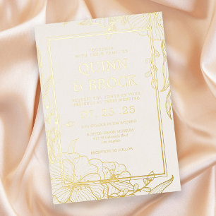 Echte Folien-Blumen-Gold-Laub-Hochzeit Folieneinladung