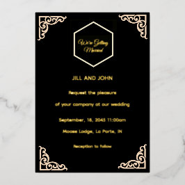 Echte Folien-Hochzeitseinladung Schwarz und Gold Folieneinladung