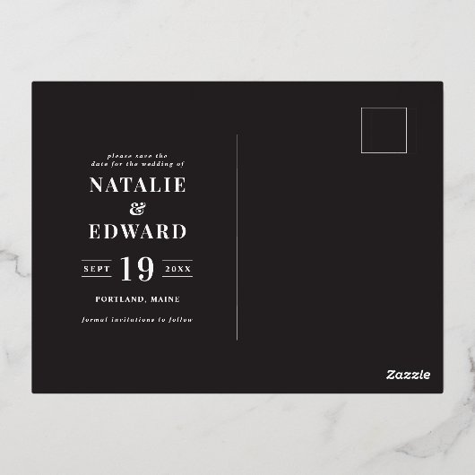 echte Folientypografie Save the Date Postkarte (Rückseite)