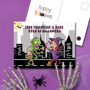 Echte Freundschaft Hexe Zombie Halloween Feiertagspostkarte