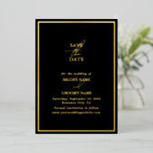 Echte Gold Foil Black & Gold Hochzeit Sichern Sie Folieneinladung (Stehend vorne)