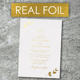 Echte Gold Foil Blätter Elegante Monogram Wedding Folieneinladung