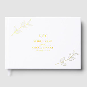 Echte Gold Foil Blätter Elegante Monogram Wedding Gästebuch