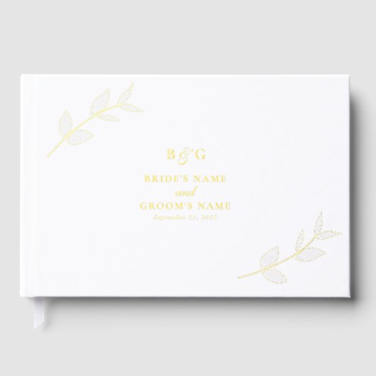 Echte Gold Foil Blätter Elegante Monogram Wedding Gästebuch (Vorderseite)