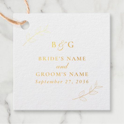 Echte Gold Foil Blätter Elegante Monogram Wedding Geschenkanhänger (Vorderseite)