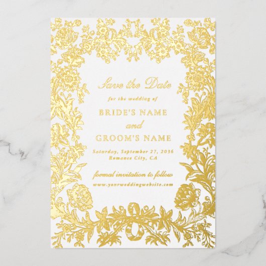 Echte Gold Foil Blues Hochzeit Sichern Sie die Dat Folieneinladung (Vorderseite)