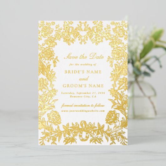 Echte Gold Foil Blues Hochzeit Sichern Sie die Dat Folieneinladung (Stehend vorne)