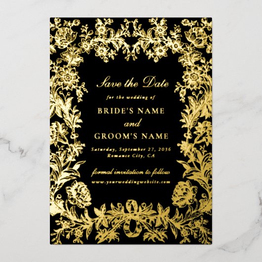 Echte Gold Foil Blues Hochzeit Sichern Sie die Dat Folieneinladung (Vorderseite)