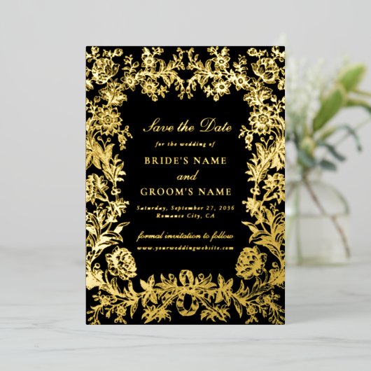 Echte Gold Foil Blues Hochzeit Sichern Sie die Dat Folieneinladung (Stehend vorne)