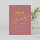 Echte GOLD Foil Dusty Rose Save the Date Hochzeit Folieneinladung (Stehend vorne)