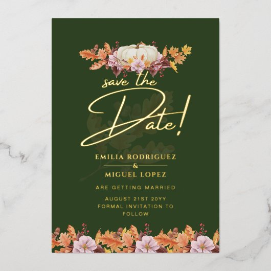 Echte GOLD FOIL Fall Pumpkin Rett Date Wedding Foi Folieneinladung (Vorderseite)
