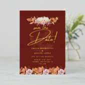 Echte GOLD FOIL Fall Pumpkin Rett Date Wedding Foi Folieneinladung (Stehend vorne)