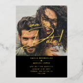 Echte GOLD Foil Foto Overlay Save the Date Hochzei Folieneinladung (Vorderseite)