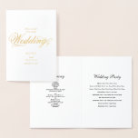 Echte Gold Foil Hochzeitsorden des Serviceprogramm Folienkarte<br><div class="desc">Ein schönes echtes Goldfolie Hochzeitsprogramm mit traditioneller Schrift Typografie. Eine atemberaubende,  weiße und goldene Hochzeitsordnung des Service-Programmdesigns mit minimalistischer klassischer Typografie. Traditionelle Schrifttyp schafft eine zeitlose elegante Goldfolie Hochzeitsordnung des Service-Programmes.</div>