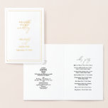 Echte Gold Foil Hochzeitsorden des Serviceprogramm Folienkarte<br><div class="desc">Ein schönes echtes Goldfolie Hochzeitsprogramm mit modernem weißem Hintergrund und echter Goldfolien Typografie und Rahmen. Eine atemberaubende Hochzeitsreihenfolge von Service-Programm-Design mit minimalistischer klassischer Typografie. Zeitgenössische Schrift-Typografie und moderne Goldränder schaffen eine zeitlose elegante Goldfolie,  die einen Service-Programm-Design.</div>