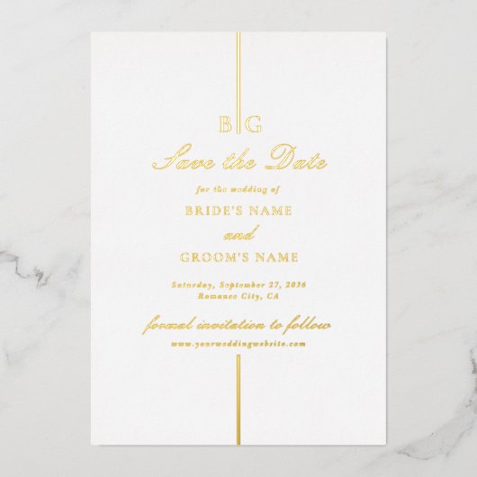 Echte Gold Foil Monogram Wedding Save the Date Folieneinladung (Vorderseite)