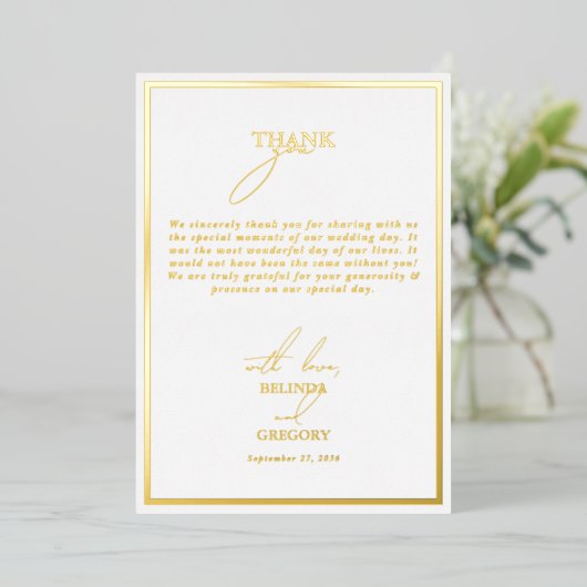 Echte Gold Foil White & Gold Hochzeit Danke Karte (Stehend vorne)