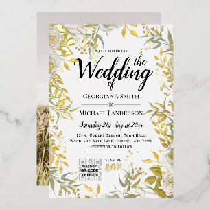 ECHTE GOLD-FOLIE Grünzeug FOTO QR-Code Hochzeit Folieneinladung