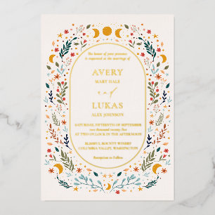 Echte Gold Vintage mystische Wildblumen Hochzeit Folieneinladung