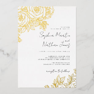 Echte Goldfoil-Hochzeit für die Rose Folieneinladung