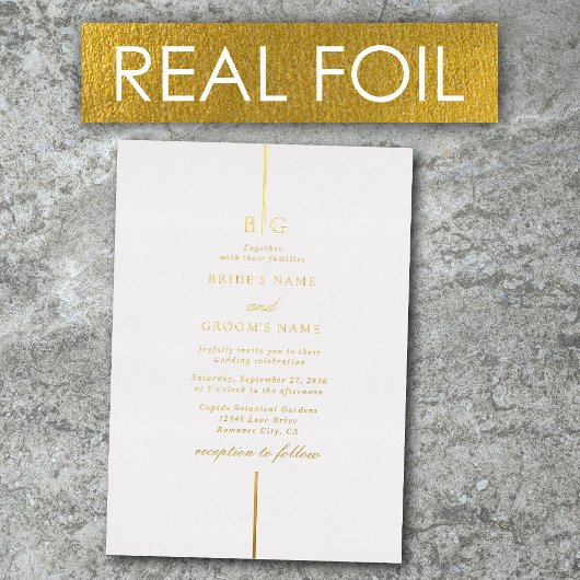 Echte Goldfoil-Minimalistische Mongram-Hochzeit Folieneinladung