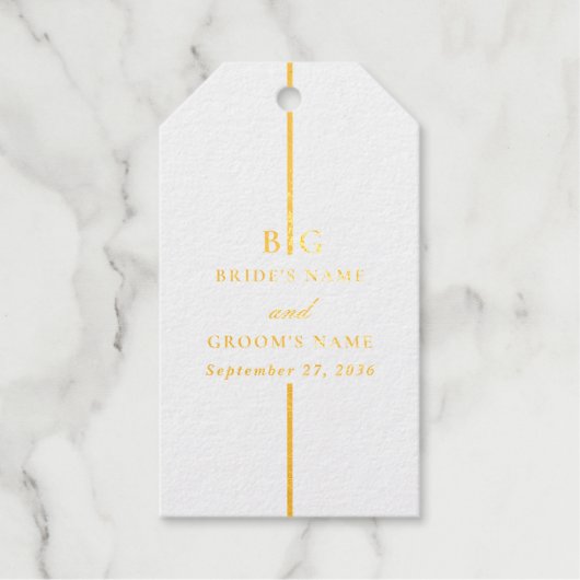 Echte Goldfoil-Minimalistische Mongram-Hochzeit Geschenkanhänger (Vorderseite)