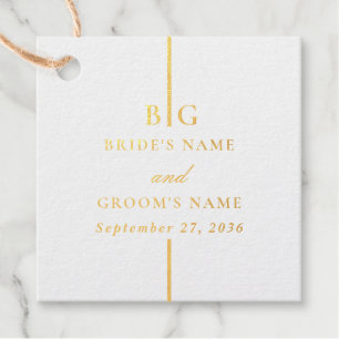 Echte Goldfoil-Minimalistische Mongram-Hochzeit Geschenkanhänger