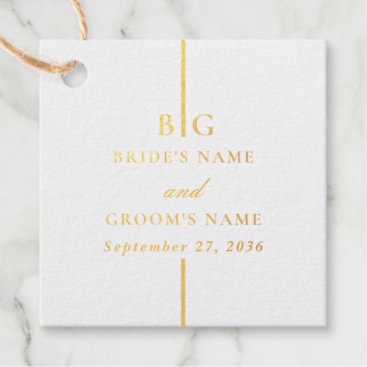 Echte Goldfoil-Minimalistische Mongram-Hochzeit Geschenkanhänger (Vorderseite)