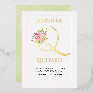 Echte Goldfolie Ampere und rosa Rosen Grüne Hochze Folieneinladung