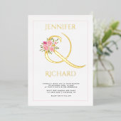 Echte Goldfolie Ampere und rosa Rosen Grüne Hochze Folieneinladung (Stehend vorne)