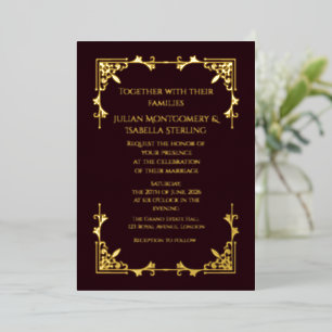 Echte Goldfolie Burguny Royal Regency Hochzeit Folieneinladung