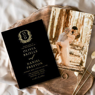 Echte Goldfolie Foto-Crest-Monogramm-Hochzeit Folieneinladung