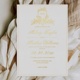Echte Goldfolie Royal Calligraphy Wappen Hochzeit Folieneinladung