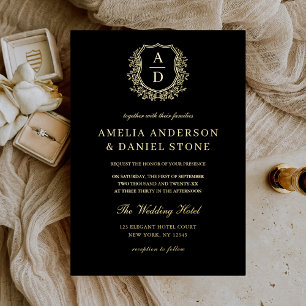 Echte Goldfolie-Wappen Monogram-Hochzeit Folieneinladung