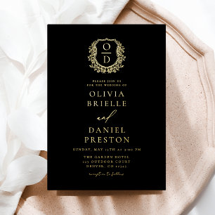 Echte Goldfolie-Wappen Monogram-Hochzeit Folieneinladung