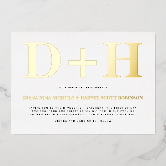 Echte Goldfolieninitialen fett formatierte Typogra Folieneinladung (Vorderseite)