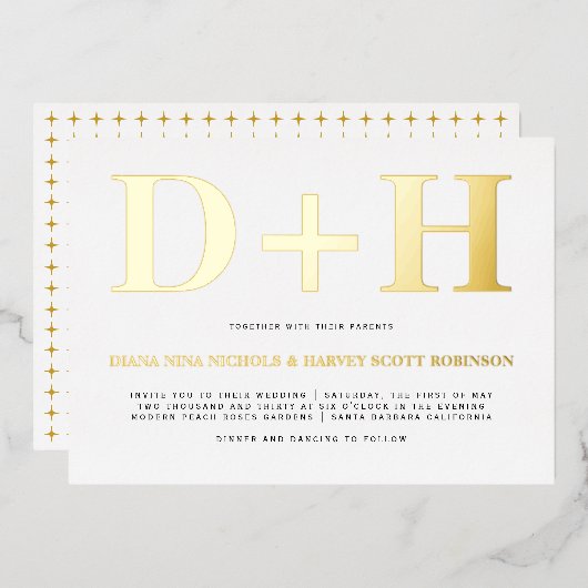 Echte Goldfolieninitialen fett formatierte Typogra Folieneinladung (Vorderseite/Rückseite)