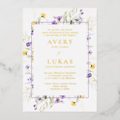 Echte Goldmedaille Lila Blütenelegante Monogram-Ho Folieneinladung (Vorderseite)