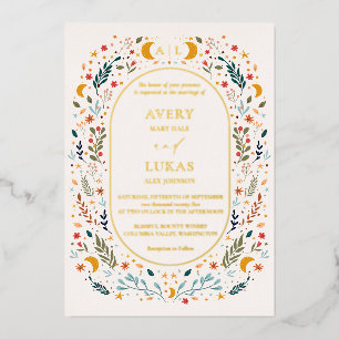 Echte Goldmedaille Vintage Mystical Floral Monogra Folieneinladung