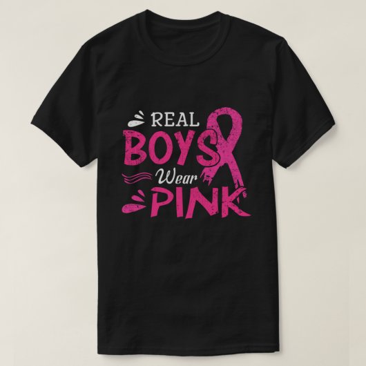Echte Jungen tragen rosa Brustkrebs-Bewusstsein T-Shirt (Design vorne)