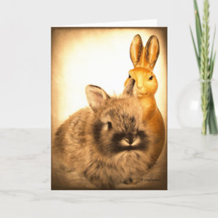 Echte Kaninchen und Fake-Kaninchen-Ostern Feiertagskarte
