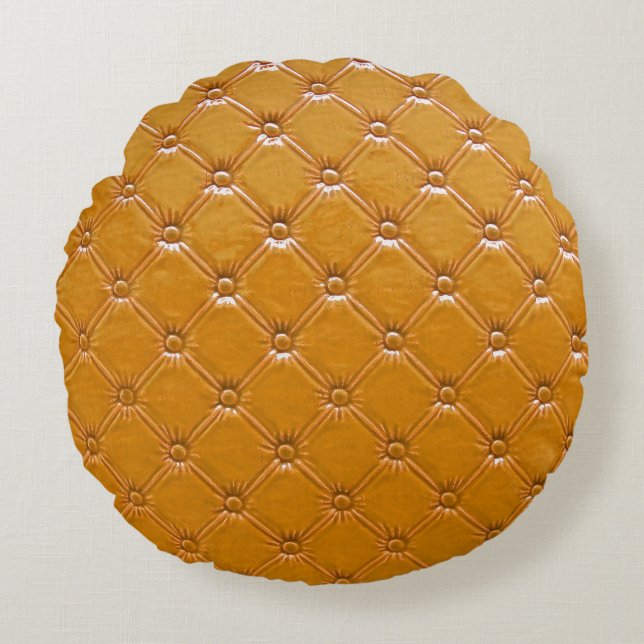 Echte Lederpolsterung: dekoratives Motiv. Rundes Kissen (Vorderseite)