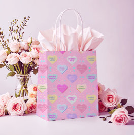 Echte Liebe Rosa mit Zuckerherzen und Wahrheiten Mittlere Geschenktüte