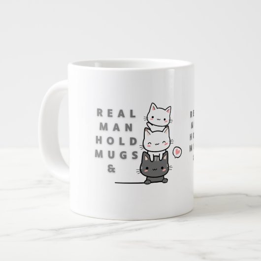 Echte Männer halten Tasse und Katzen mit drei Fäka (Vorderseite Links)