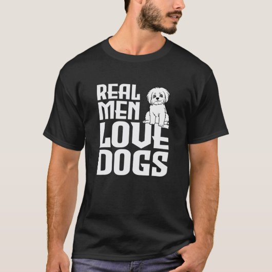 Echte Männer Liebe Hund und Welpe Funny Cartoon Ha T-Shirt (Vorderseite)