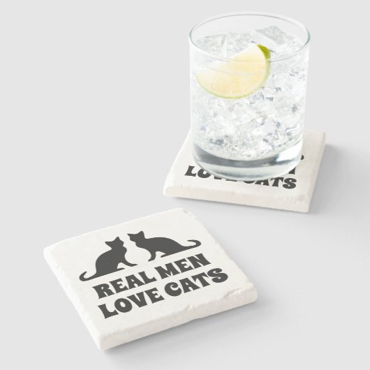 Echte Männer Liebe Katzen lustiges Marmor Steinuntersetzer (Seitenansicht)