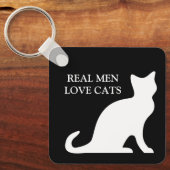 Echte Männer Liebe Katzen schwarz-weiß reversibel Schlüsselanhänger (Vorderseite)