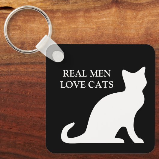 Echte Männer Liebe Katzen schwarz-weiß reversibel Schlüsselanhänger (Vorderseite)